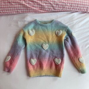 Primark Girls 3D Heart Appliqué Rainbow Crewneck Sweater (7/8)